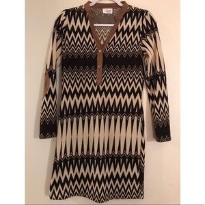 Fantastic Fawn Brown and Cream Long-Sleeve Dress